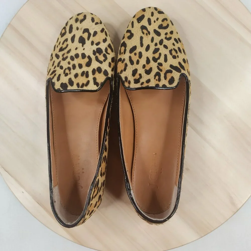 J Crew Factory Animal Leopard Print Calf Hair Leather Flats Loafers Women US 6.5